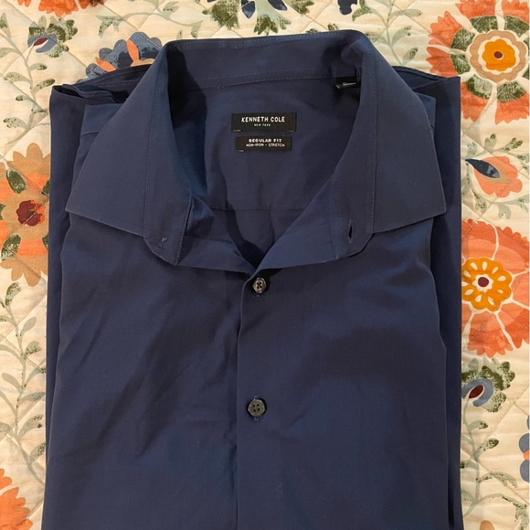 Kenneth Cole Dark Blue Regular Fit Shirt Size XL 17 1/2 34-35 - Picture 1 of 8